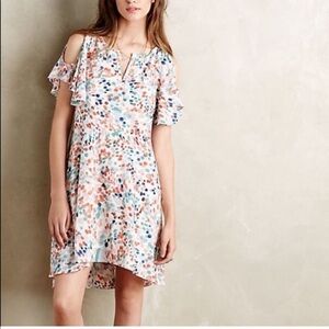 Maeve watercolor dot cold shoulder dress small